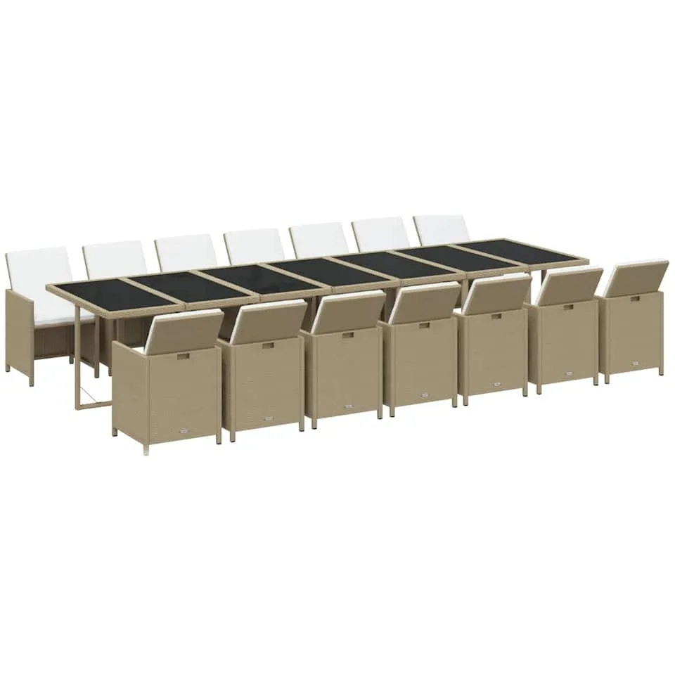 vidaXL 15-delige Tuinset met kussens poly rattan beige