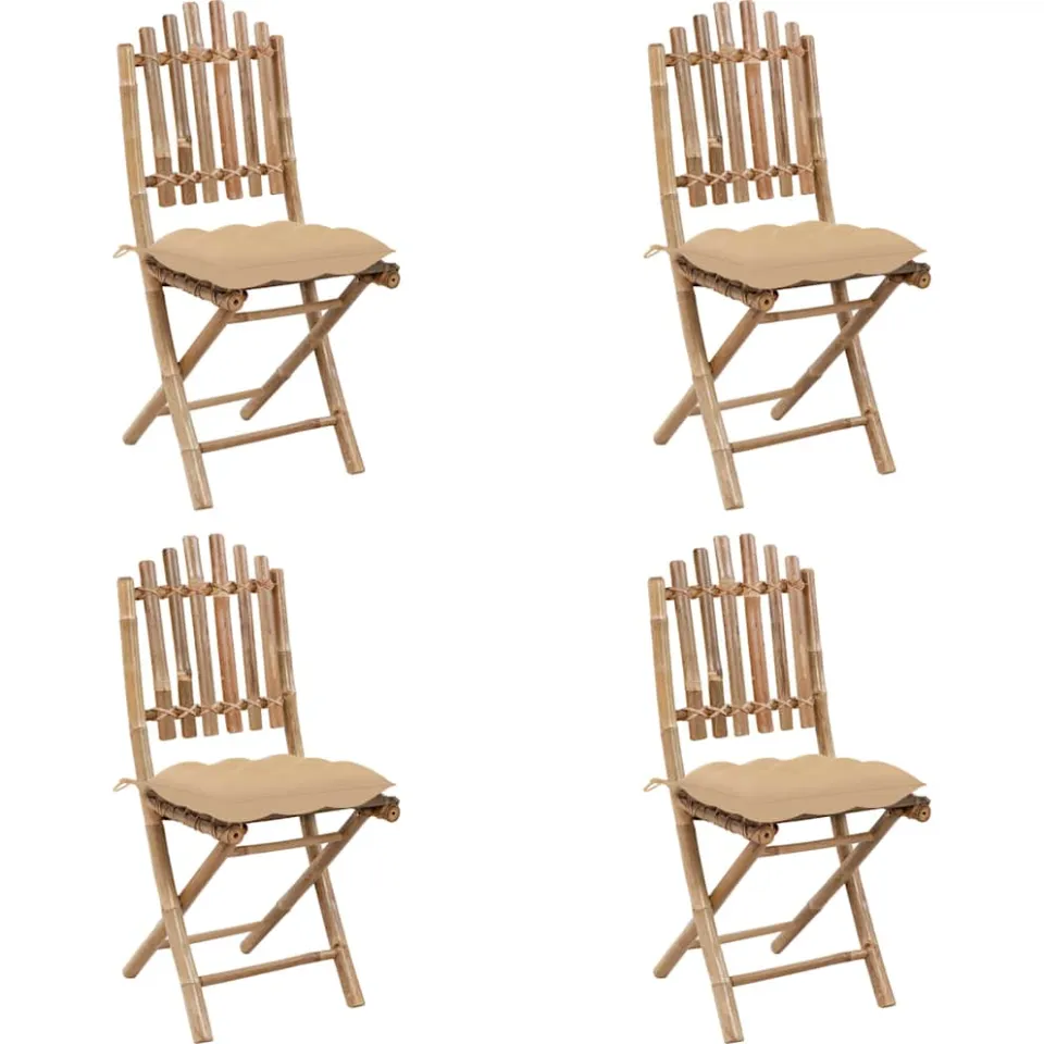 vidaXL 5-delige Tuinset inklapbaar met kussens bamboe beige, foto 2