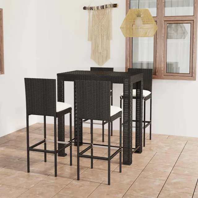 vidaXL 5-delige Tuinbarset met kussens poly rattan zwart, foto 2