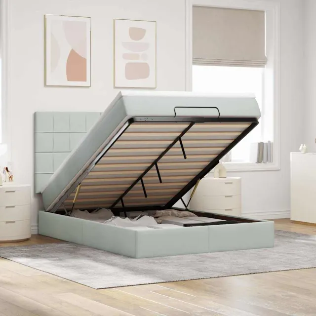 vidaXL Ottoman bed met matrassen 140x190cm fluweel lichtgrijs grijs