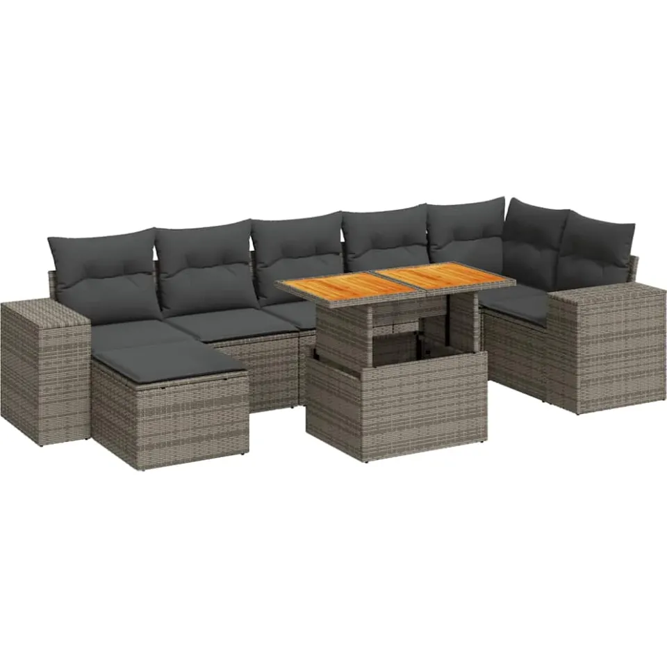 vidaXL 8-delige Loungeset met kussens poly rattan grijs, foto 3