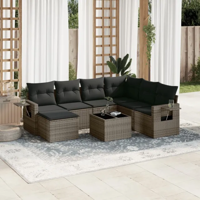 vidaXL 8-delige tuinbankset met kussens, grijs polyrotan, foto 2