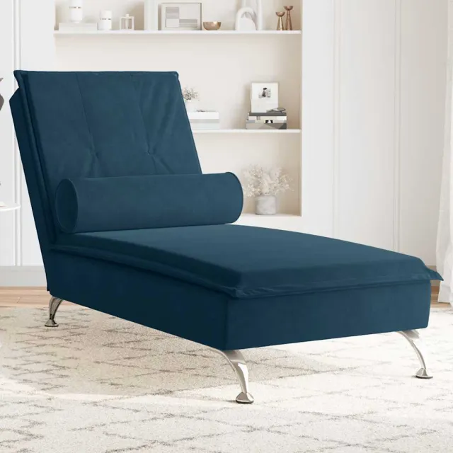 vidaXL Massage chaise longue met bolster fluweel blauw