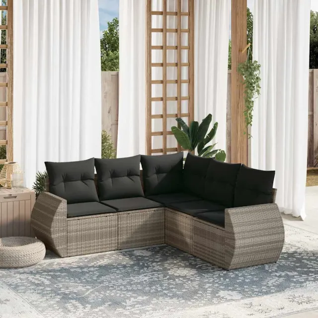 vidaXL 5-delige Loungeset met kussens poly rattan lichtgrijs grijs, foto 2