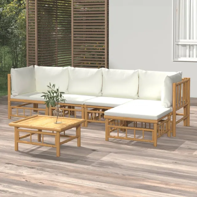 vidaXL 6-delige Loungeset met kussens bamboe crèmewit Bruin