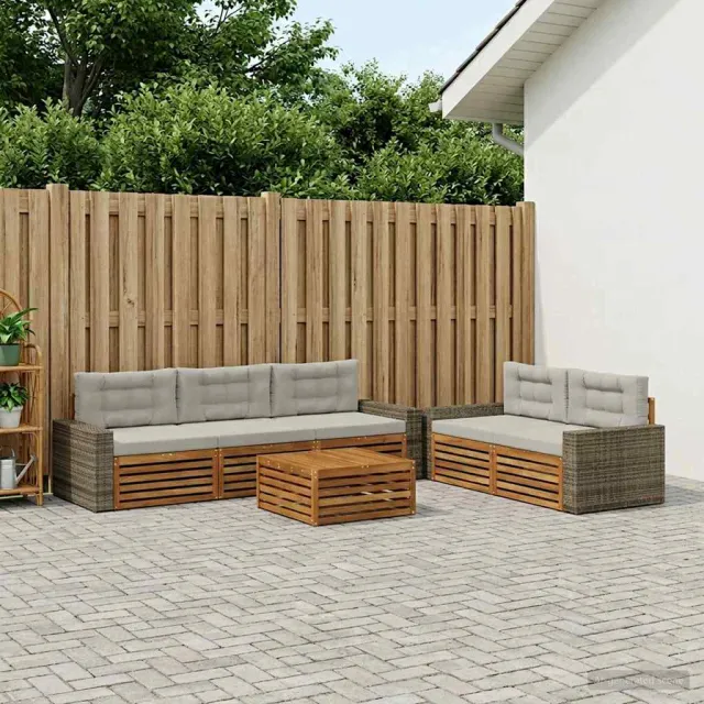 vidaXL Buiten bankenset 6 st 5-zits Naturel en lichtgrijs