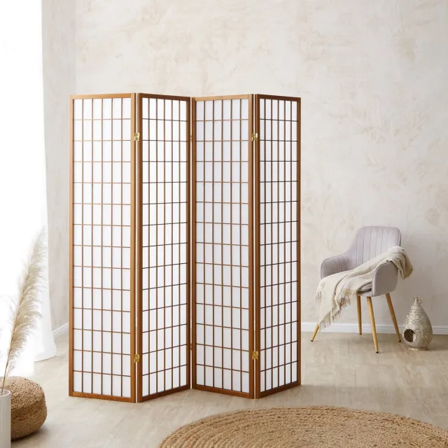 Homestyle4u Kamerscherm - 176x175 cm - Bruin - 4-delig - Shoji