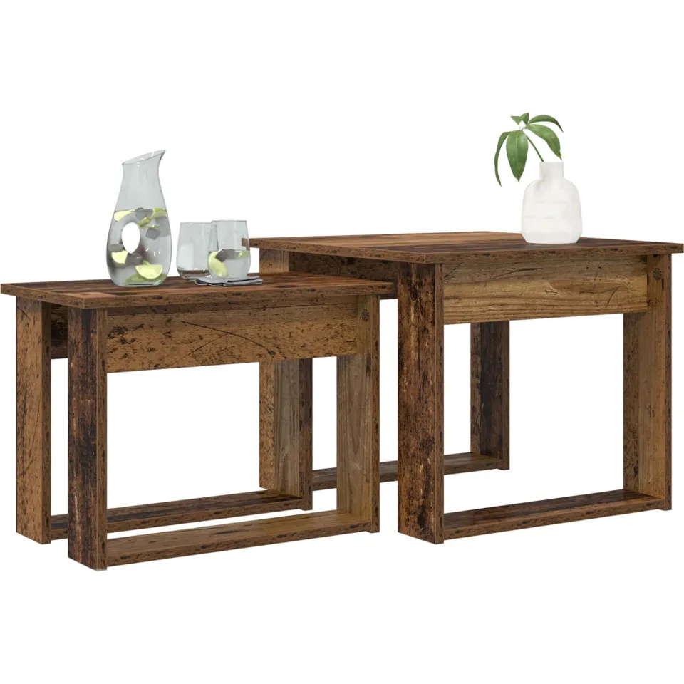 vidaXL Koffietafel Set 2 st Oudhout 50 x 52 x 42 cm Bewerkt hout Bruin