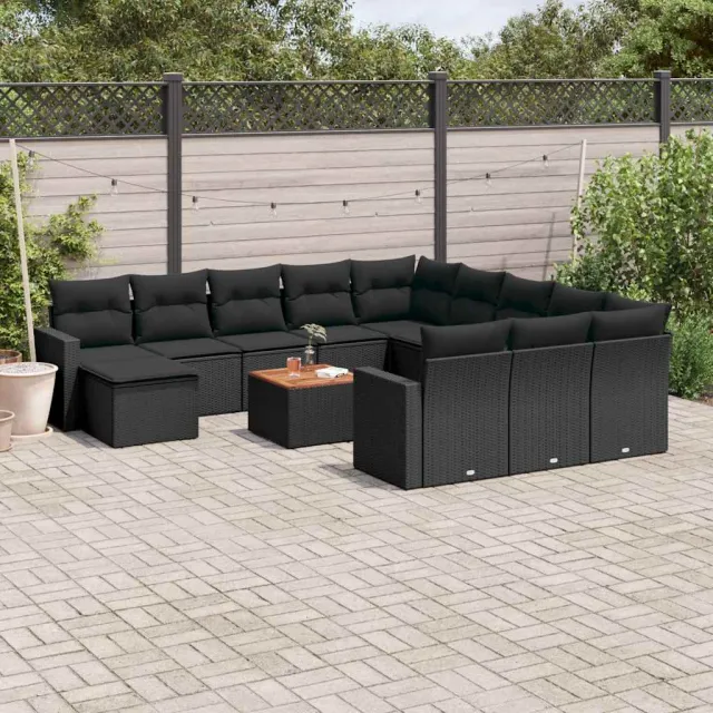vidaXL 13-delige Loungeset met kussens poly rattan zwart, foto 2