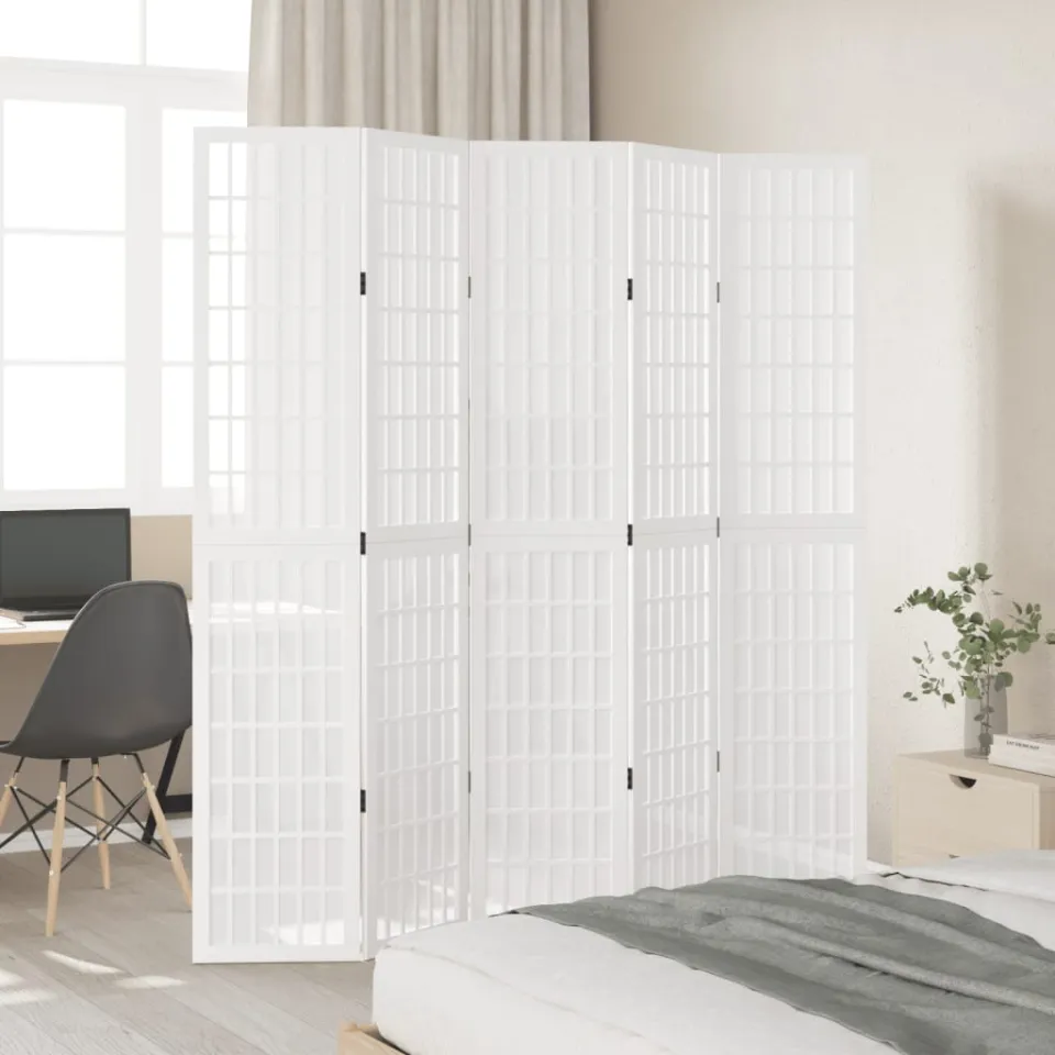 vidaXL Kamerscherm met 5 panelen massief paulowniahout wit, foto 4