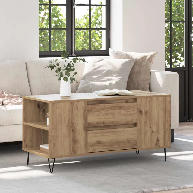vidaXL Salontafel Artisan Eiken 102 x 44,5 x 50 cm Bewerkt hout Tan