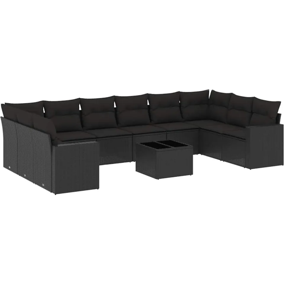 vidaXL 11-delige Loungeset met kussens poly rattan zwart, foto 4