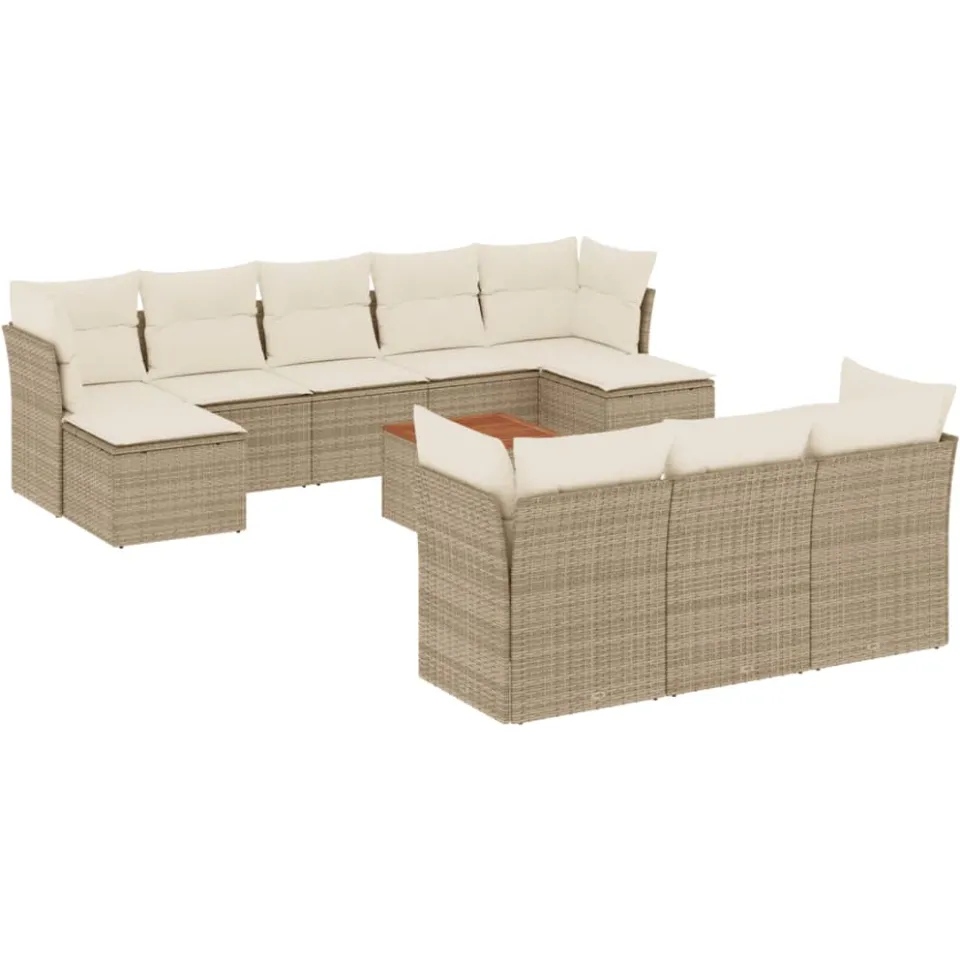 vidaXL 11-delige Tuinset met kussens poly rattan beige