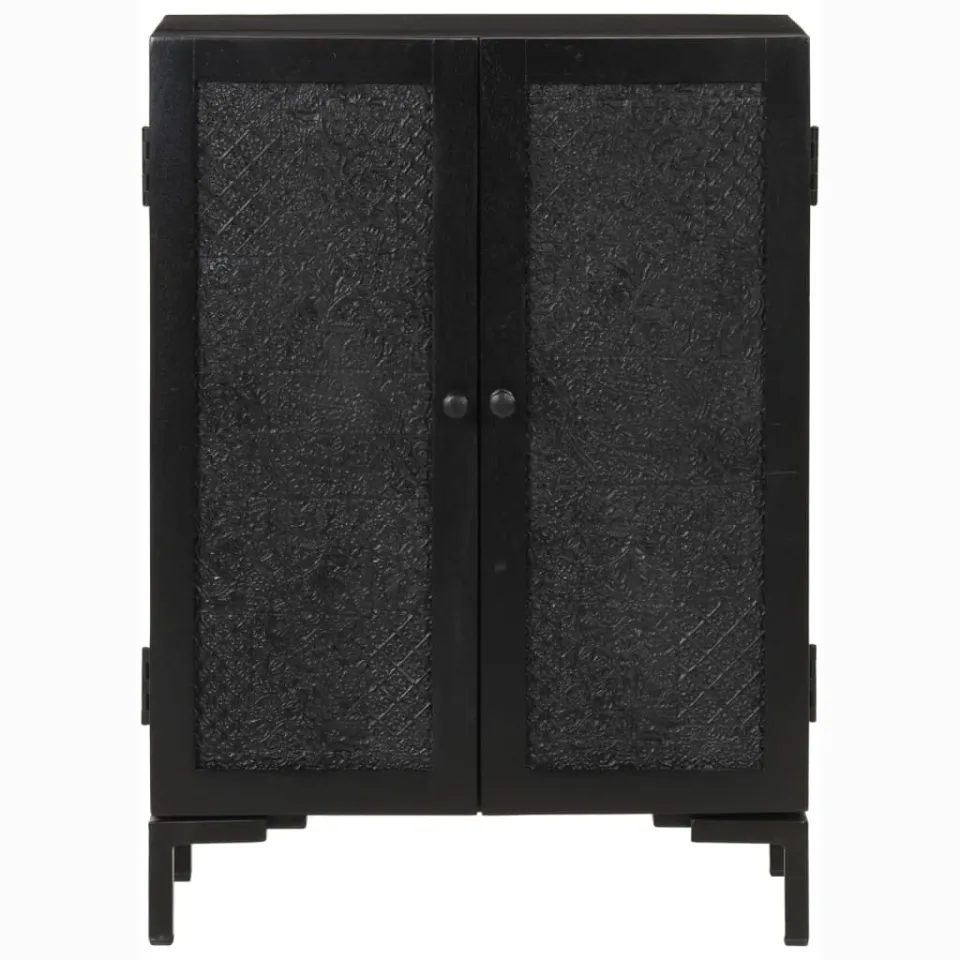 vidaXL Dressoir 55x30x77 cm massief mangohout en ijzer zwart, foto 2