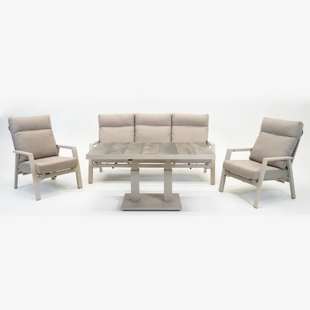 Lesliliving Loungeset Ohio crème met Prato loungetafel Creme