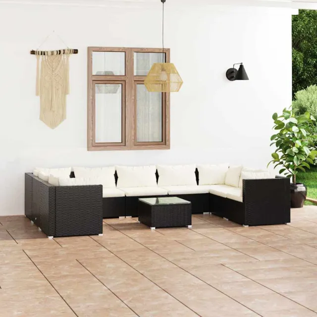 vidaXL 10-delige Loungeset met kussens poly rattan zwart, foto 2