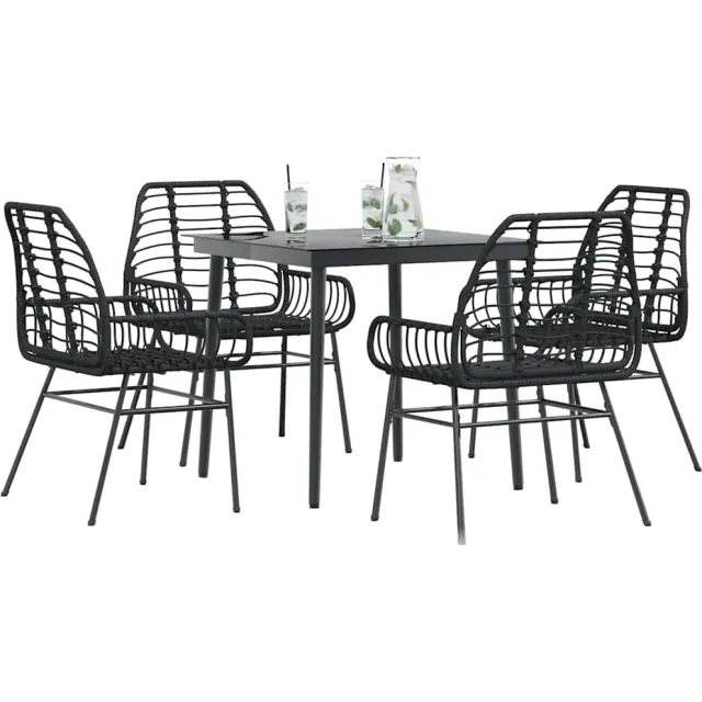 vidaXL 5-delige Tuinset poly rattan glas zwart, foto 2
