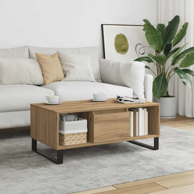 vidaXL Salontafel 90x50x36,5 cm bewerkt hout artisanaal eikenkleurig Bruin