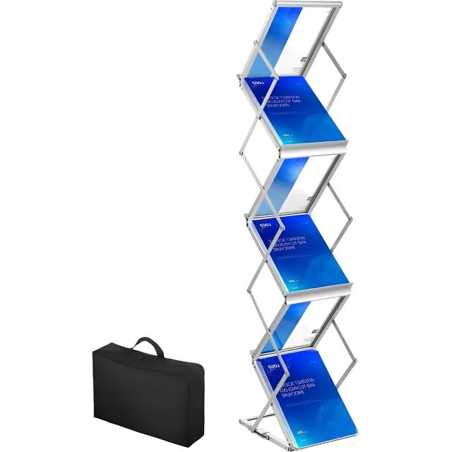 Bolt Edge Opvouwbare Tijdschriftenrek - Zilver Aluminium - Tijdschriftenhouder - Lectuurbak - 26x36x152cm - 6 Vakken - Met Draagtas - Dubbelzijdig