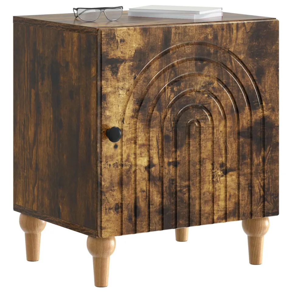 vidaXL Nachtkastje Gerookt eiken 43 x 34,5 x 50 cm Bewerkt hout Bruin