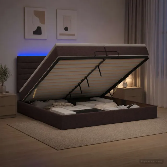 vidaXL Ottoman Bed met Matrassen en LED Donkerbruin 200 x 200 cm Stof