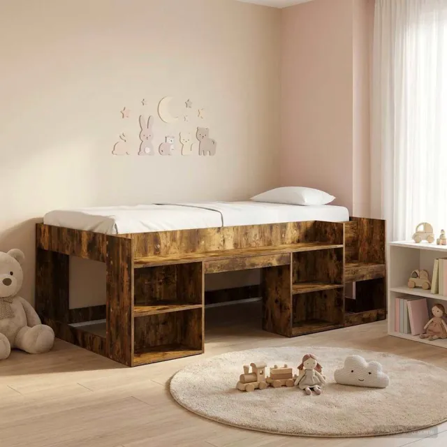 vidaXL Jeugd bedframe met opbergruimte Gerookt eiken 75 x 190 cm Bruin