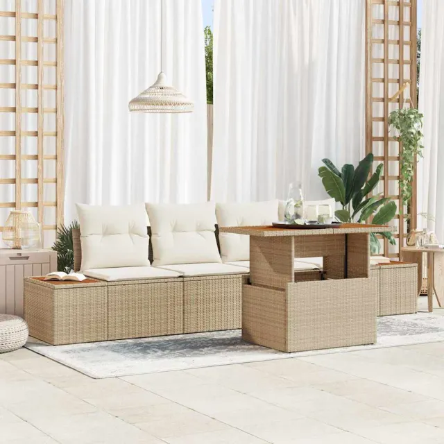 vidaXL Tuin Sofa Set 5 st Beige Poly riet, foto 2