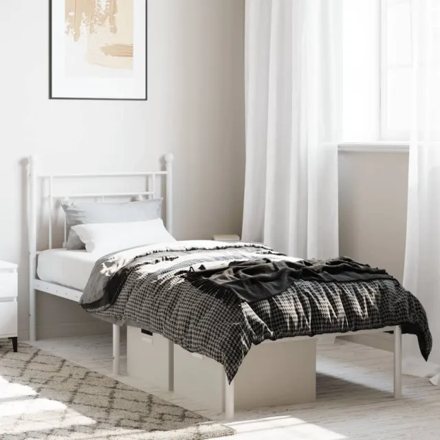 vidaXL Bedframe met hoofdbord zonder matras metaal wit 75x190 cm