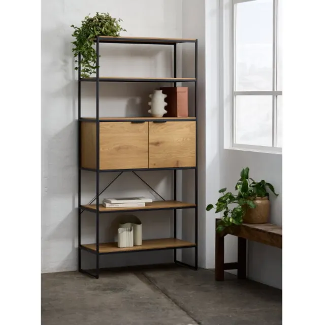 Meubelplaats Boekenkast Cesura - melamine - 90x40x190 cm - 2 deuren naturel