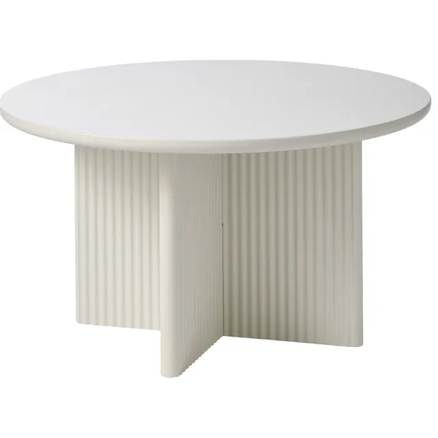 Nest of Nora Ronde salontafel Lona - 80 cm - Houten kruispoot met ribstructuur - Greige Beige