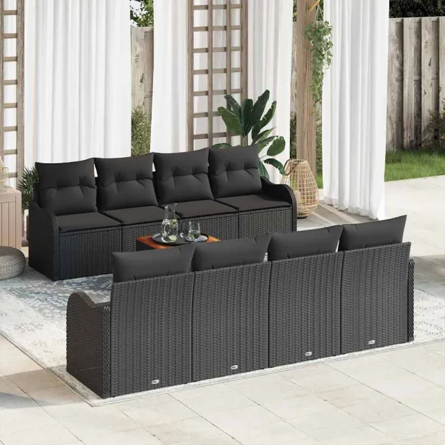 vidaXL Tuinbankenset 9 st Zwart poly rattan, foto 2