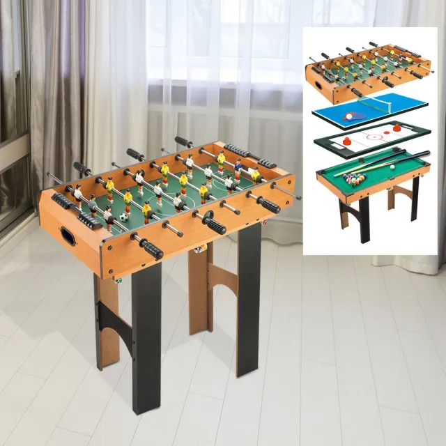MEUNIQ 4-in-1 multigame tafel 92 x 78 x 80 cm met tafelvoetbal, airhockey, tafeltennis en mini-biljart voor woonkamer of speelruimte in naturel