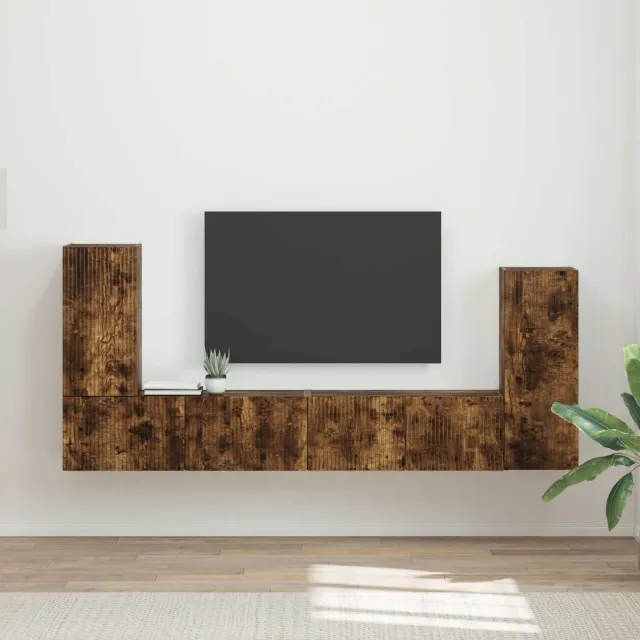 vidaXL Tv-meubelset 4 st Gerookt eiken Bewerkt hout Bruin