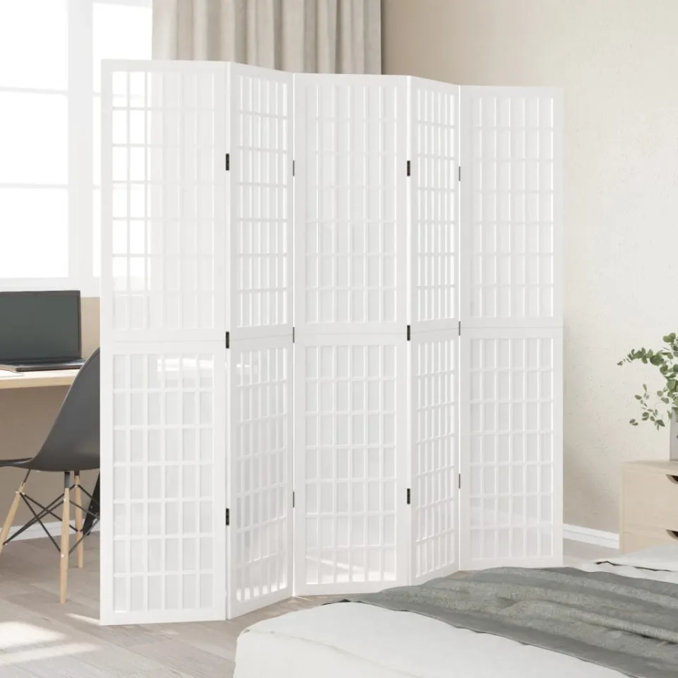 vidaXL Kamerscherm met 5 panelen massief paulowniahout wit, foto 4