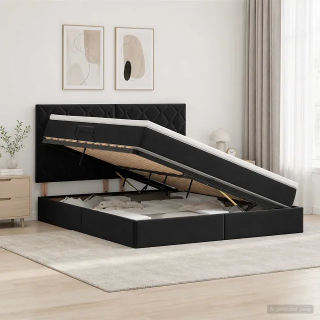 vidaXL Opslag bed met matras met hoofdeinde met opslag Fluweel zwart