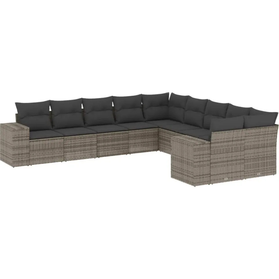 vidaXL 10-delige Loungeset met kussens poly rattan grijs, foto 3