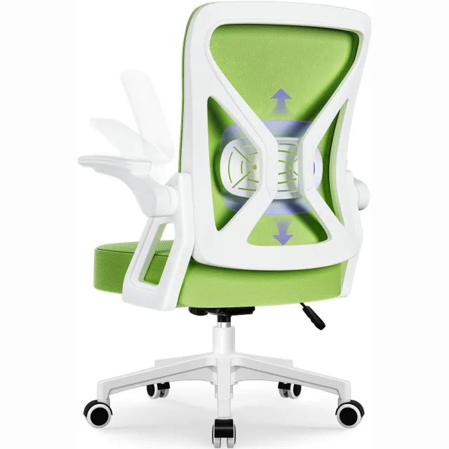 Hiazurm Bureaustoel - Ergonomische bureaustoel - bureaustoelen voor volwassenen - Opklapbare armleuningen - Lendensteun - Verdikt en verbreed zitkussen - groen-wit