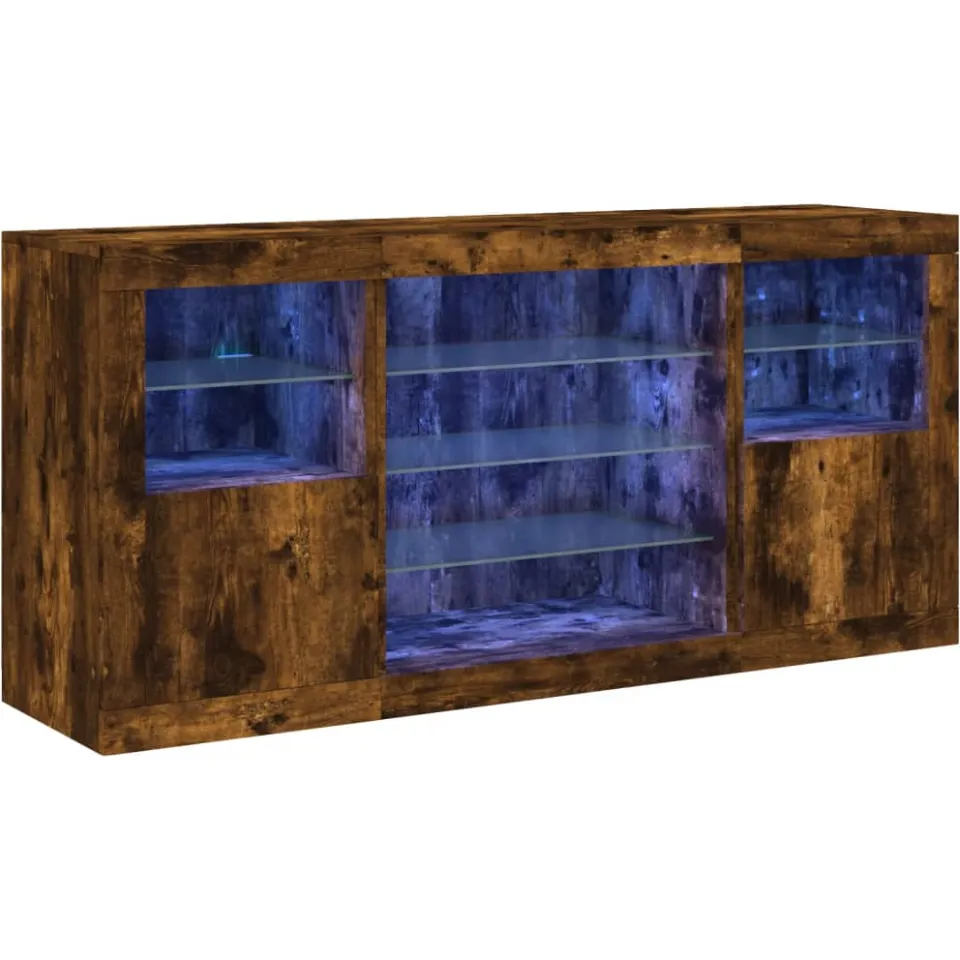 vidaXL Dressoir met LED-verlichting 142,5x37x67 cm gerookt eikenkleur Bruin