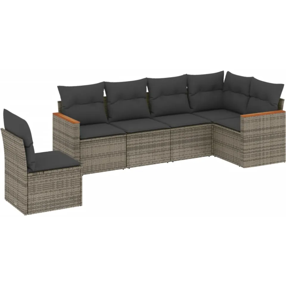 vidaXL 6-delige Loungeset met kussens poly rattan grijs, foto 3