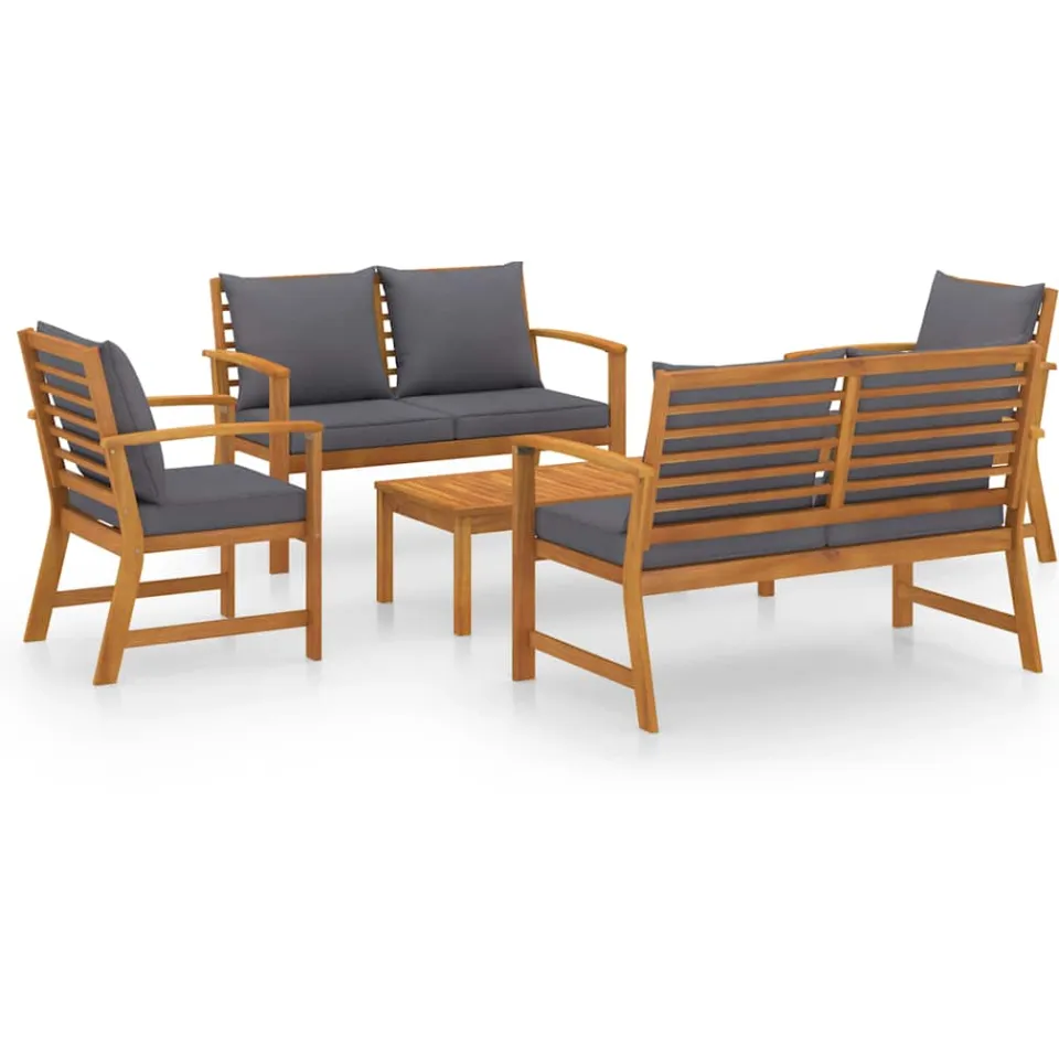 vidaXL 5-delige Loungeset met kussens massief acaciahout grijs, foto 3