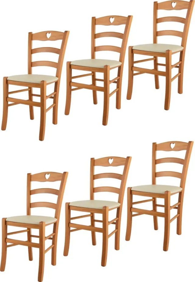 t m c s Tommychairs Cuore - Eetkamerstoelen - Set van 6 - Bruin - Kunstleer en Hout Honing