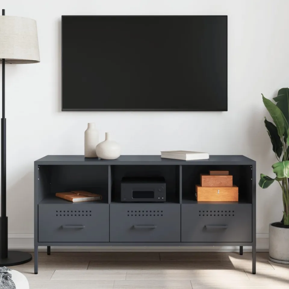 vidaXL Tv-meubel 100,5x39x50,5 cm staal antracietkleurig, foto 3