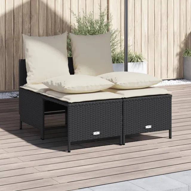 vidaXL 4-delige Loungeset met kussens poly rattan zwart, foto 2