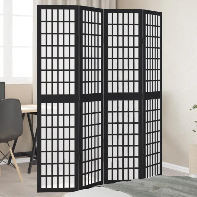 vidaXL Kamerscherm met 4 panelen massief paulowniahout zwart, foto 2