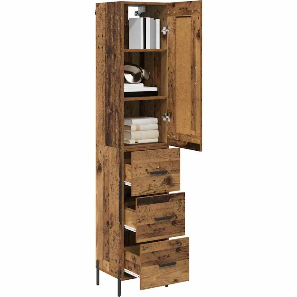 vidaXL Highboard Oud Hout 34,5 x 34 x 180 cm Bewerkt hout Bruin