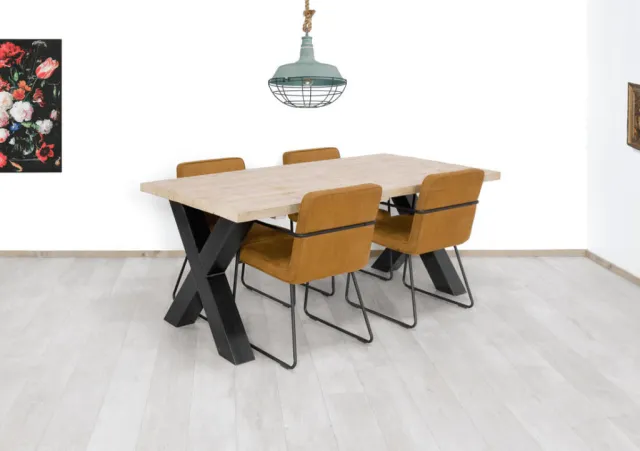 NordXL Industriële steigerhouten tafel Bangor met stalen x poten