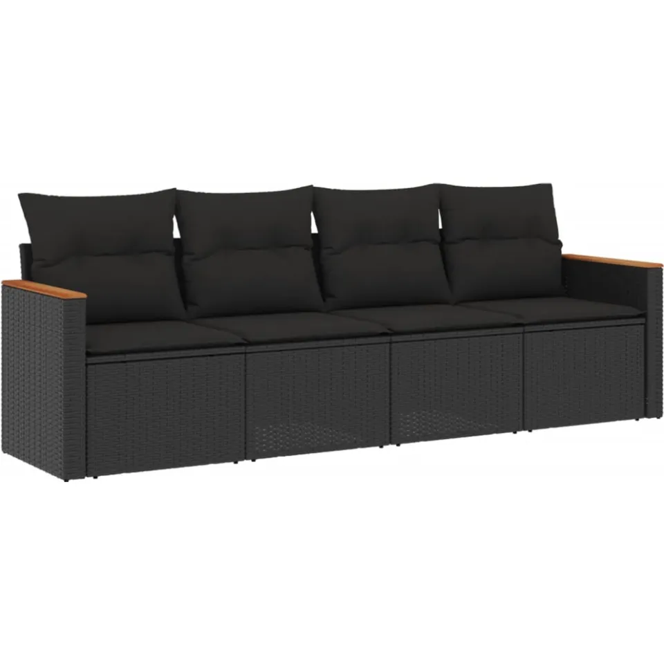 vidaXL 4-delige Loungeset met kussens poly rattan zwart, foto 3