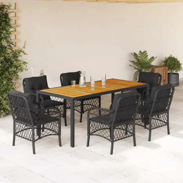 vidaXL 7-delige Tuinset met kussens poly rattan zwart, foto 2