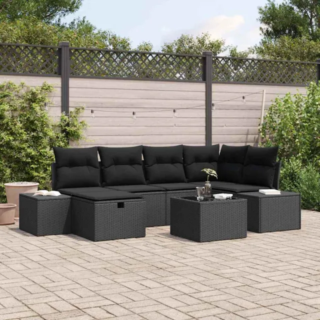 vidaXL Tuinbankenset 7 st Zwart Poly riet, foto 2