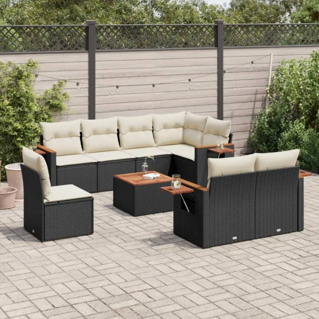 vidaXL 9-delige Loungeset met kussens poly rattan zwart, foto 2